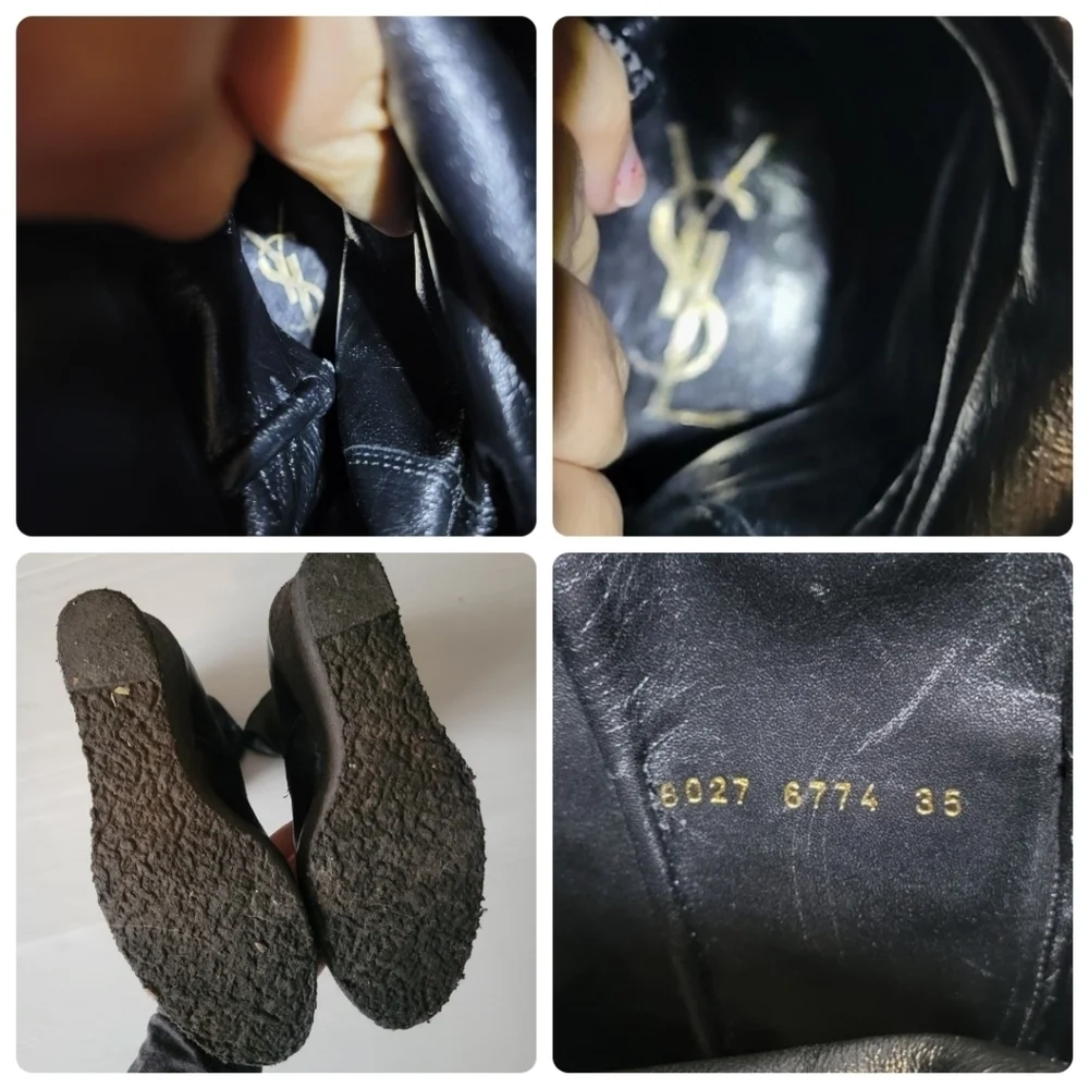 YSL Yves Saint Laurent Tall Black Leather Wedge Boots Vintage 90s Y2K - Picture 16 of 16